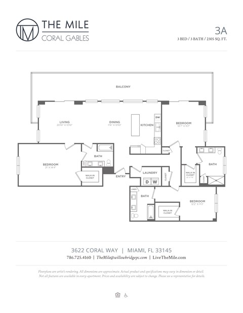 Floor plan for 3 beds, 3 baths, 2305 sqft